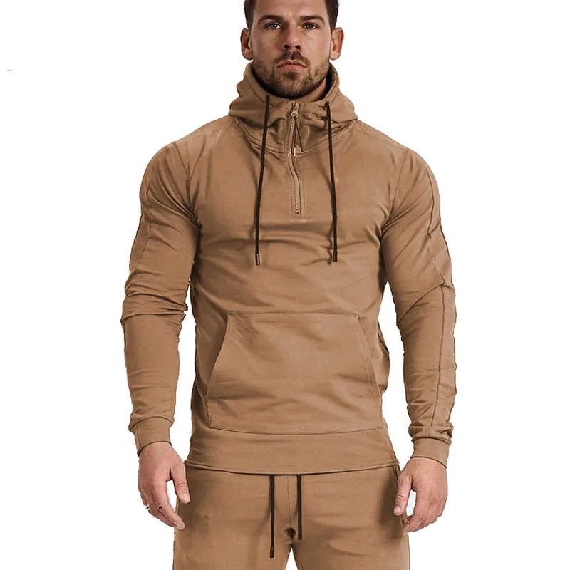 

Men Long Sleeve Gym Workout Hoodie Training Pullover Casual Hooded Sweatshirt