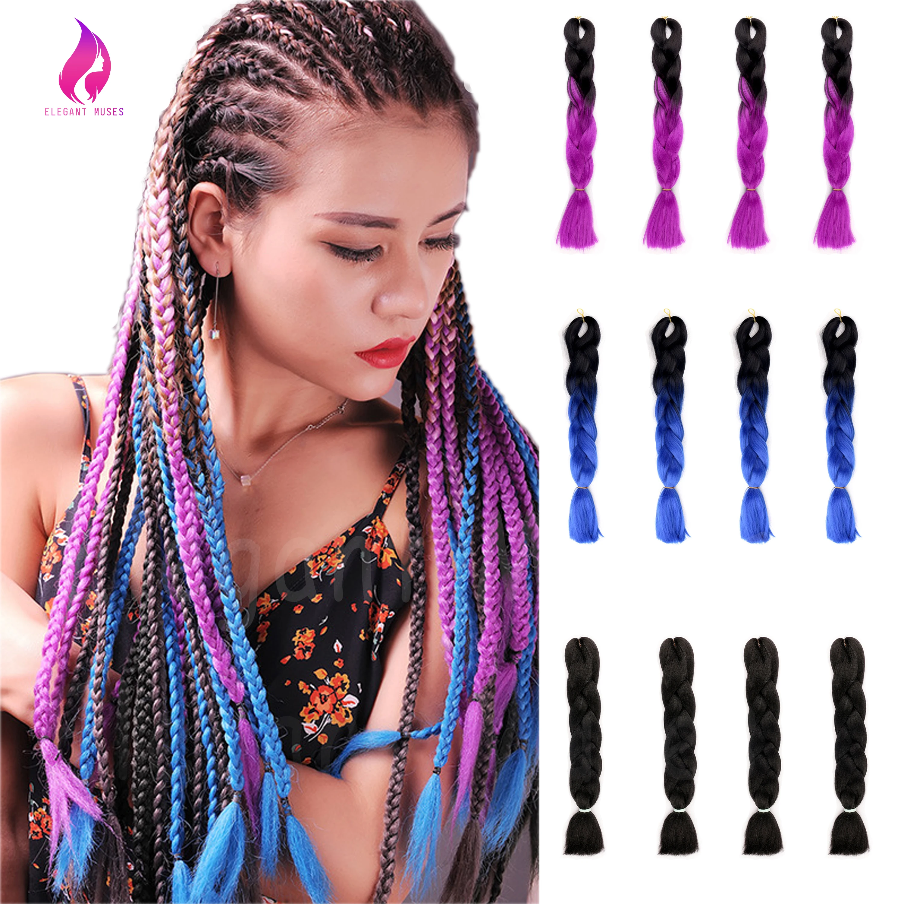 

24inch 100g cheap price ultra quality ombre colored crochet box jumbo braids synthetic braiding hair extensions for african, Pure color, ombre color