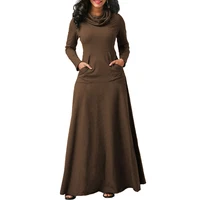 

Women Maxi Dress Cowl Neck Thicken Casual Long Sleeve Dress With Pockets