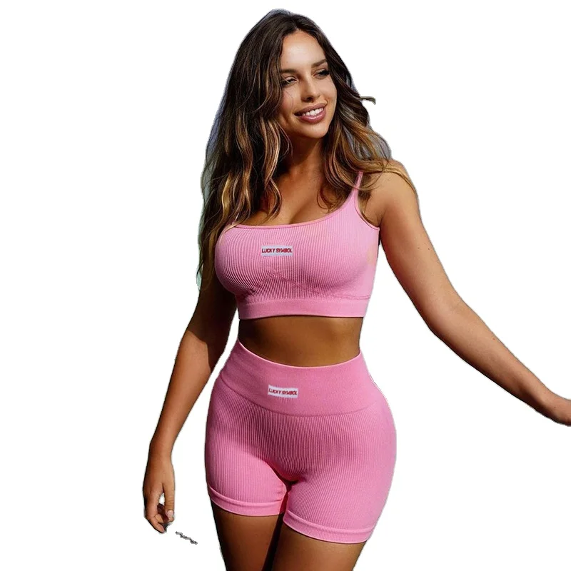 

2021 Summer clothes for women strap Tops With Shorts Sets tights fitness Yoga Workout stretch OutfitsJoggers Sets biker, Pls see the color column
