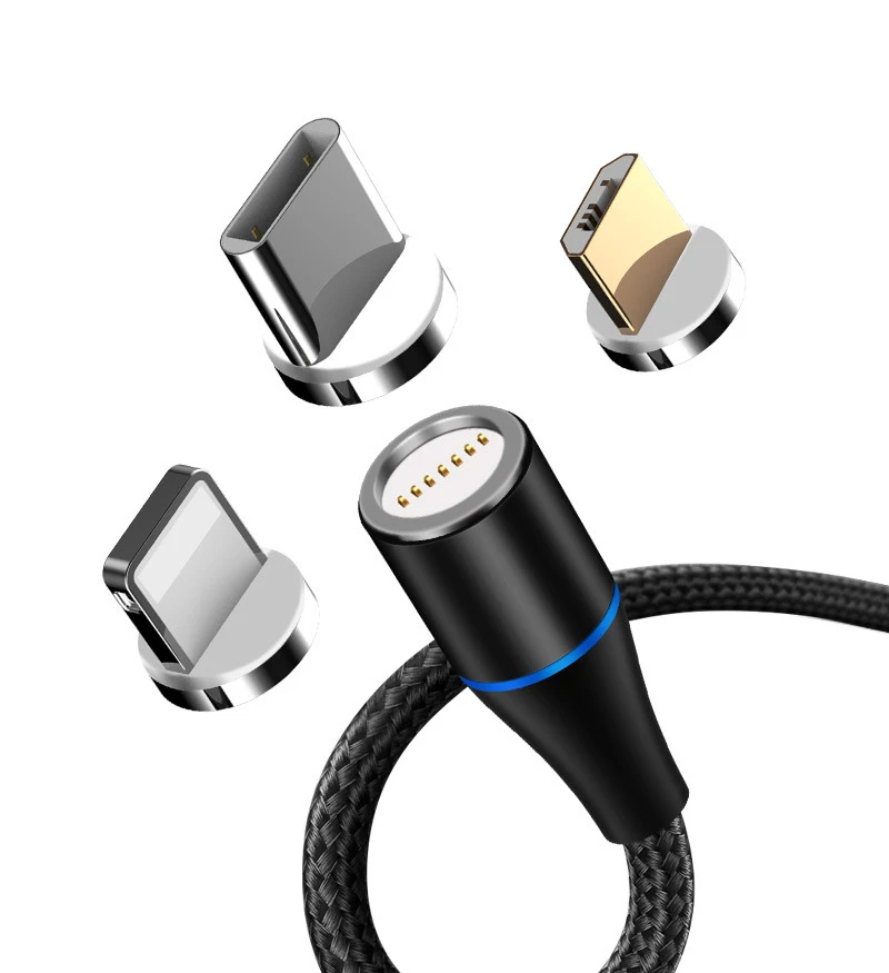 

3 in 1 magnetic cable nylon braided magnetic 3A fast charging cable USB data cable, Silver blue black red