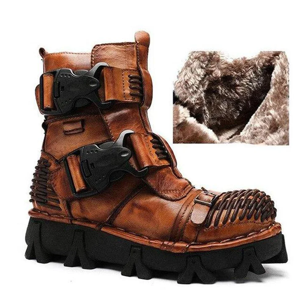 

Men Genuine Leather Motorcycle Punk Boots