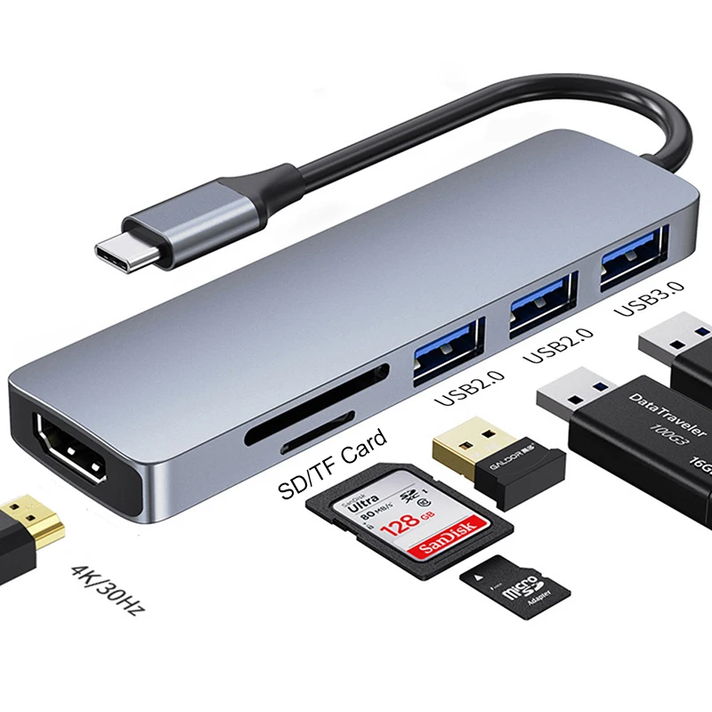 

Aluminum High Speed 3.0 4K HDTV TF SD Card Reader USB-C Multiport Adapter 3 Port Type-c 7 In 1 USB C Hub For Macbook