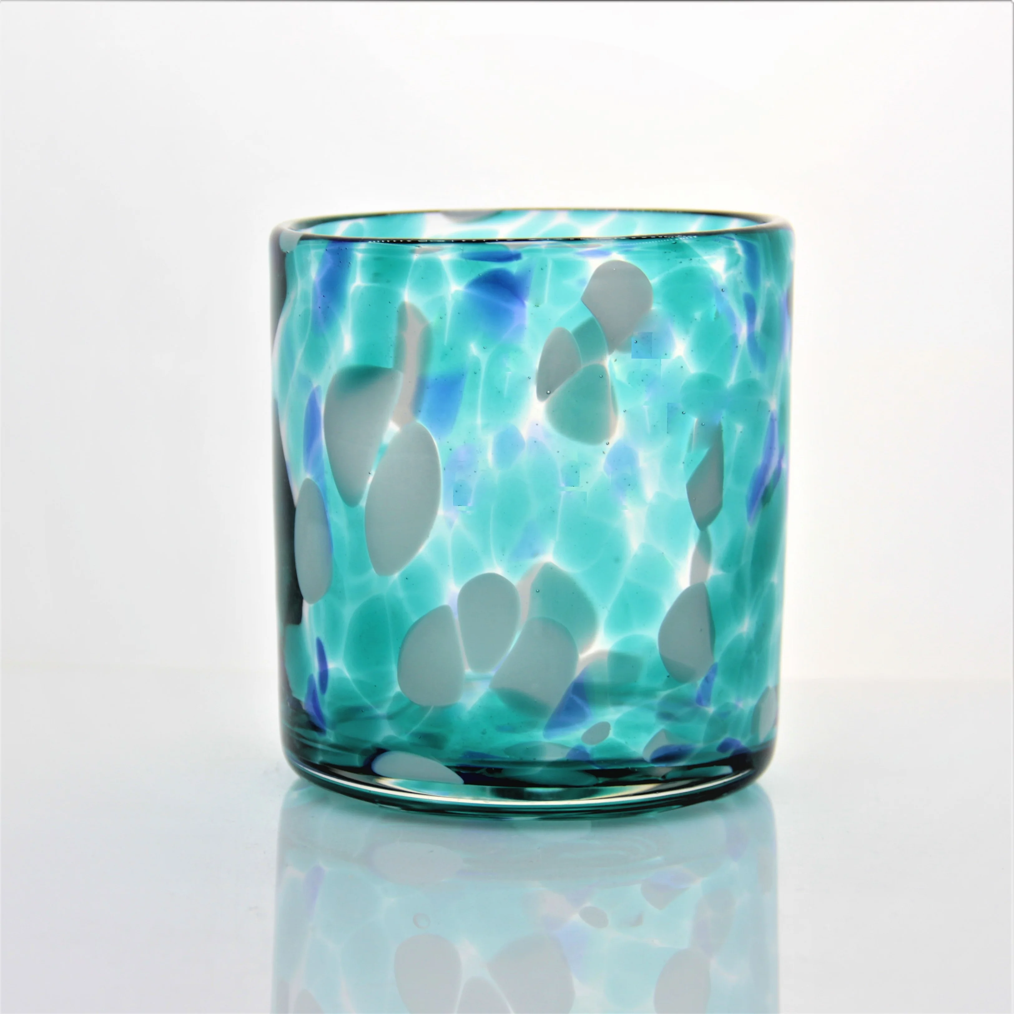 

wholesale nordic 300ml blue colored dappled speckled cylinder empty tealight glass hurricane candle holder cup