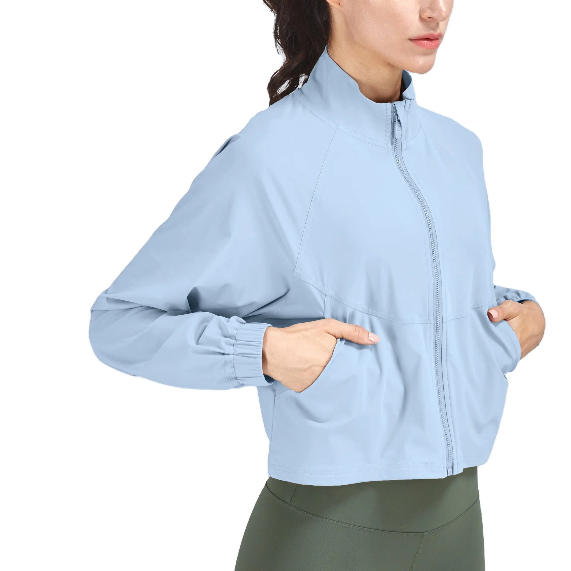 

Non-Ironing Autumn/Winter Sports Jacket High Collar Zipper Casual Loose Breathable European And American Fitness Clothing Jacket, As shown