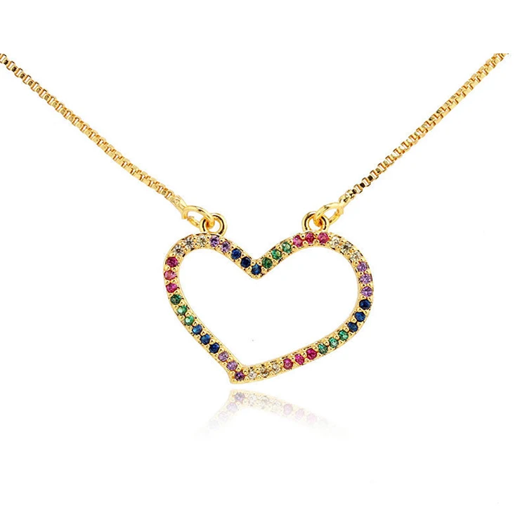 

Customized new fashion jewelry colorful zircon heart-shaped creative pendant necklace women, Picture shows