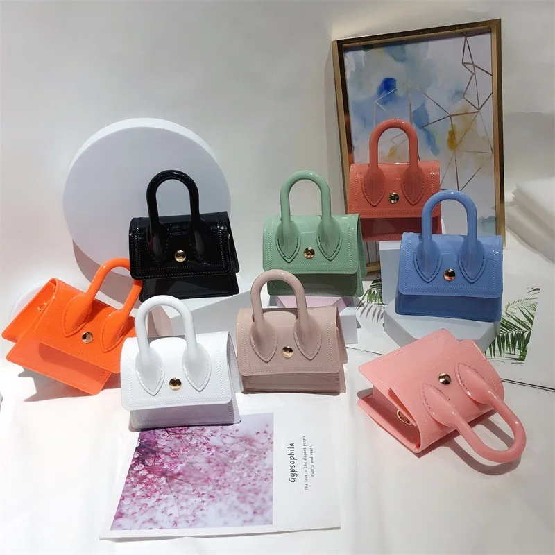 

Cute Emboss Shiny jelly purses Candy Color Small ladies Handbag Pu Leather Women Mini Designer kids bag