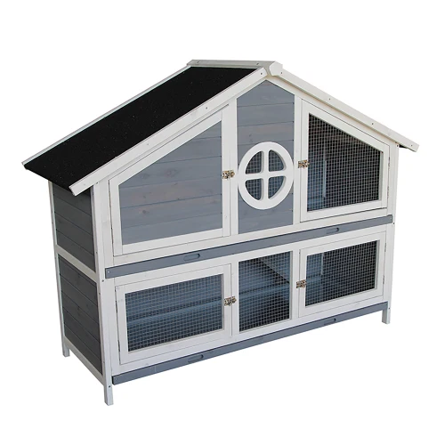 

Wooden Pet House Large Chicken Coop Wooden Rabbit Hutch Grey Free Shipping