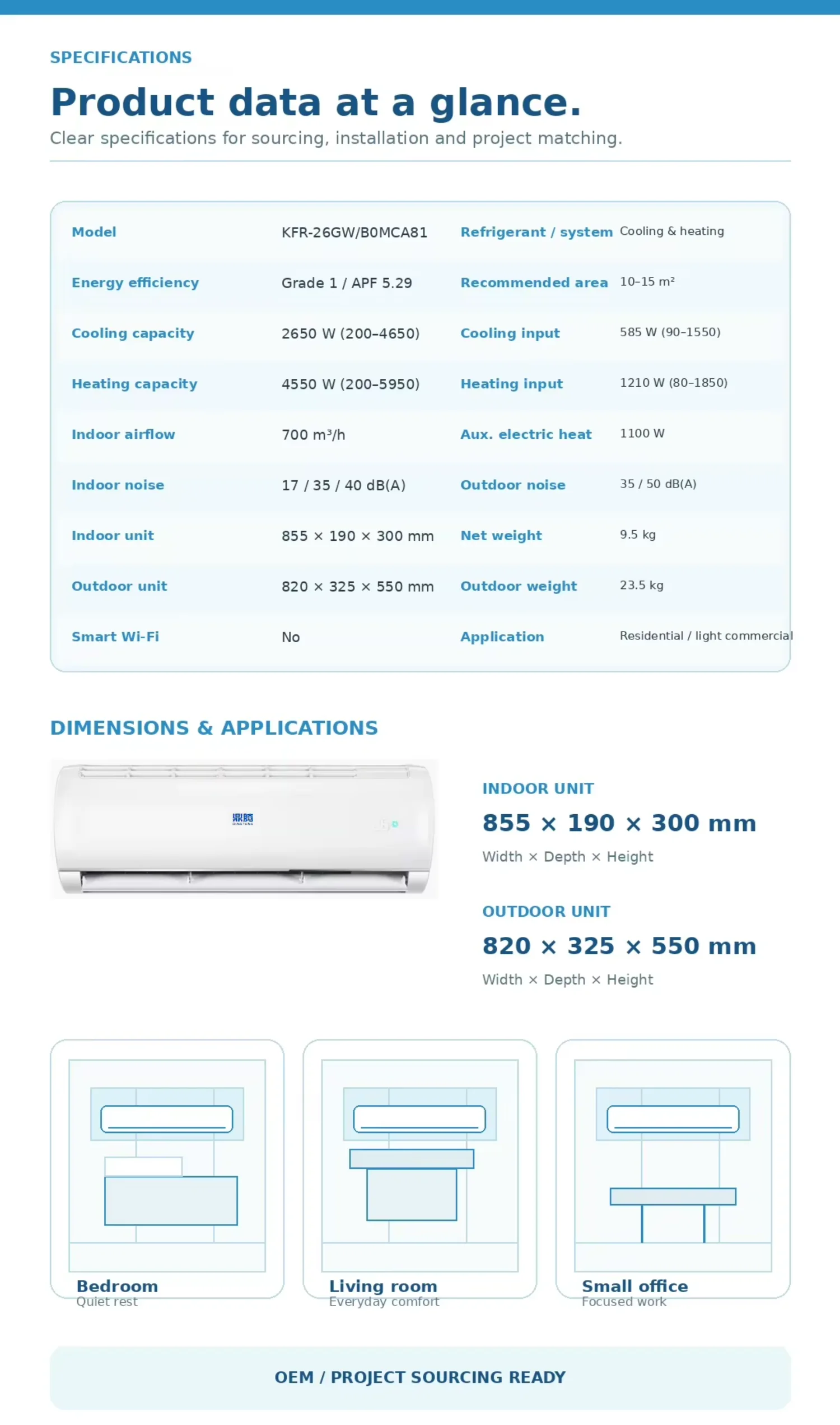 Split Air Conditioner, Wall, 2650W, 4550W, 700m3/h - detail 6