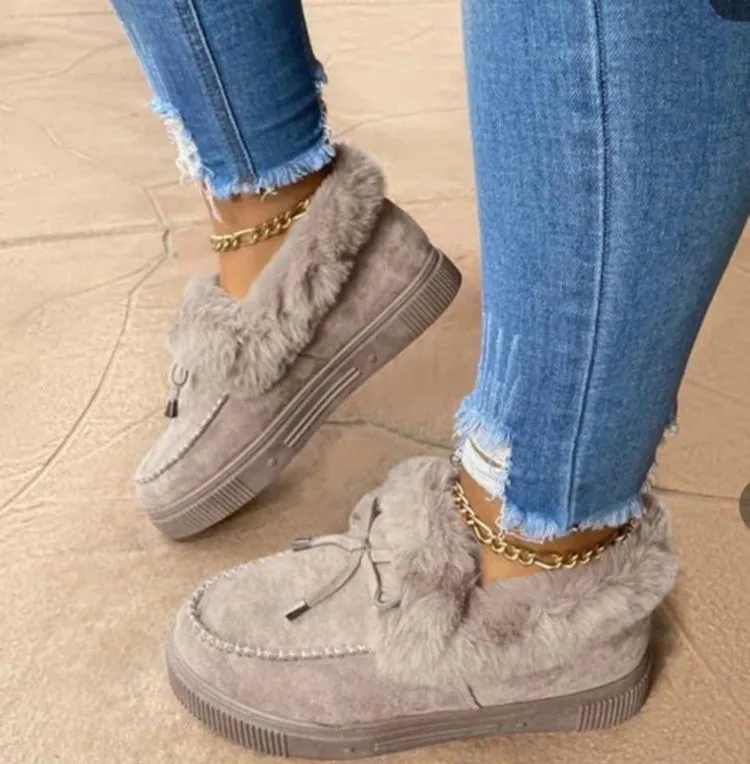 

women 's Suede platform cotton shoes round toe low-top snow boots