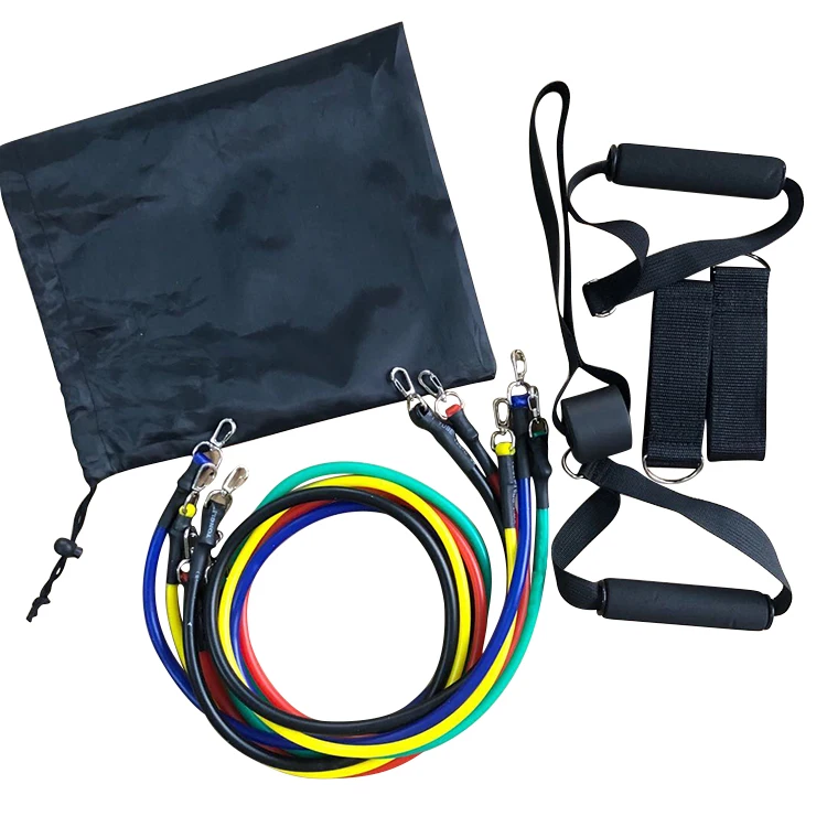 

100Lb 150Lbs 11Pcs/Set latex fitness chest expander pull rope resistance band for indoor fitness, Black