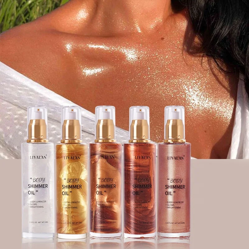 

Private Label Custom Highlighter Makeup Bronzer Skin Glow Body Glitter Liquid Body Shimmer Oil