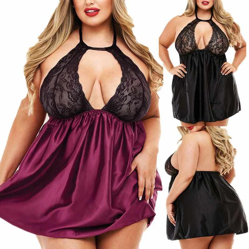 

Plus size women night dress pajamas sexy night for honeymoon big size 5xl Women's Lace Sleepwear nightdress