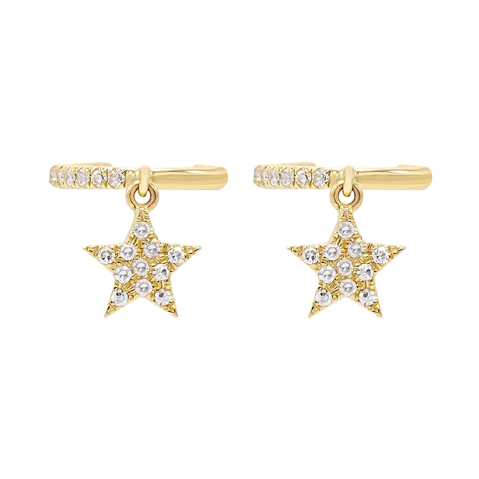 

925 Sterling Silver Open 18k Gold Plated Cubic Zircon Star Dangle Ear Cuff Earrings For Woman