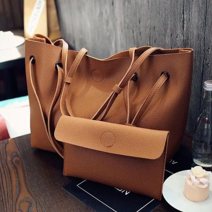 

PU Leather Women Handbag 2pcs Set No Lining 2021040621