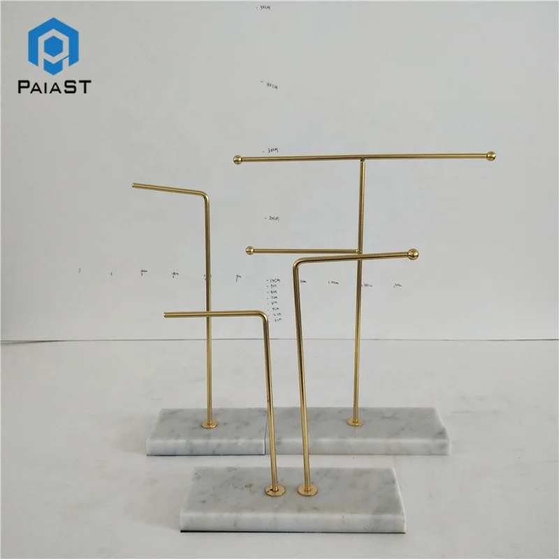 Metal Jewelry Holder with white marble base for ring earring necklace bracelet