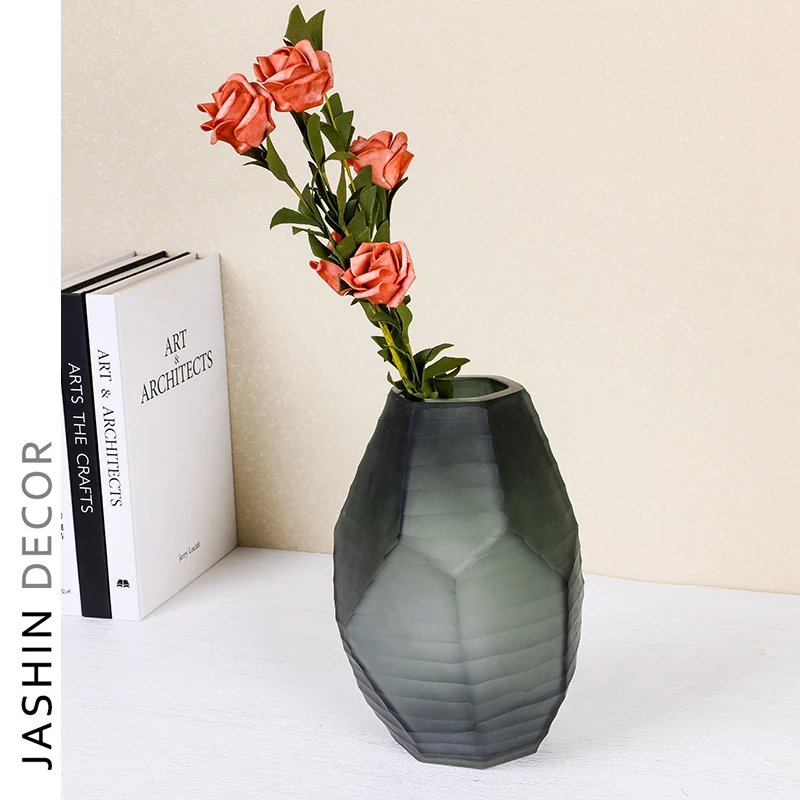 

high quality new design home dining table decoration small mouth black flower glass vase, Transparent clear