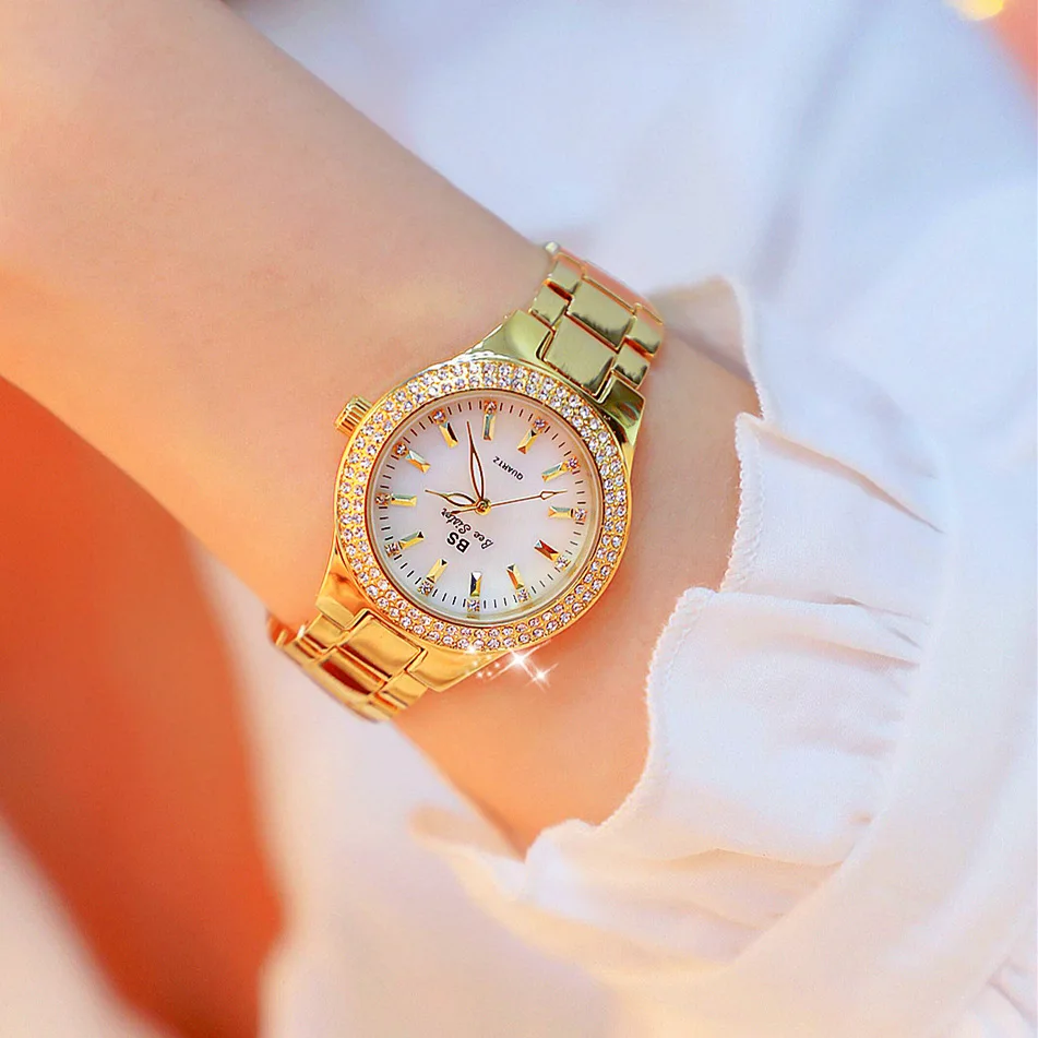 

BS Bee sister Ladies Wrist Watches Dress Gold Watch Women Crystal Diamond Watches Stainless Steel Silver Clock Women Gift, 3 colors