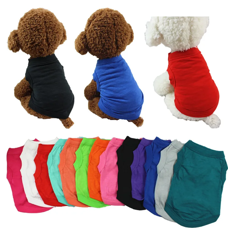 

H769 Pet Apparel Multi Sizes Cute Cat Clothes Big Small Puppy Dogs Vest Solid Colour Cotton Summer Cat Dog T Shirt, Multi colour