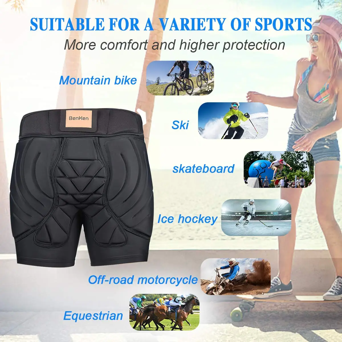 Details about   BenKen 3D EVA Protective Padded Shorts Snowboard Skate Ski Protection Hips 