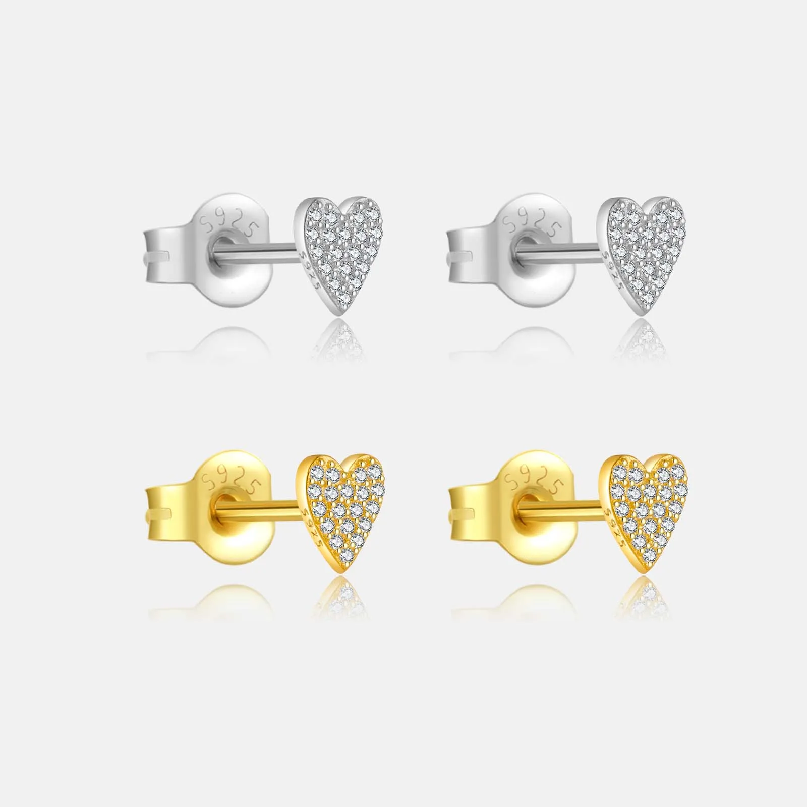 FUAMAY 925 Sterling Silver Heart Shape Pendant and Earrings 18k Gold Small Stud Earrings Mini Heart Earring Studs