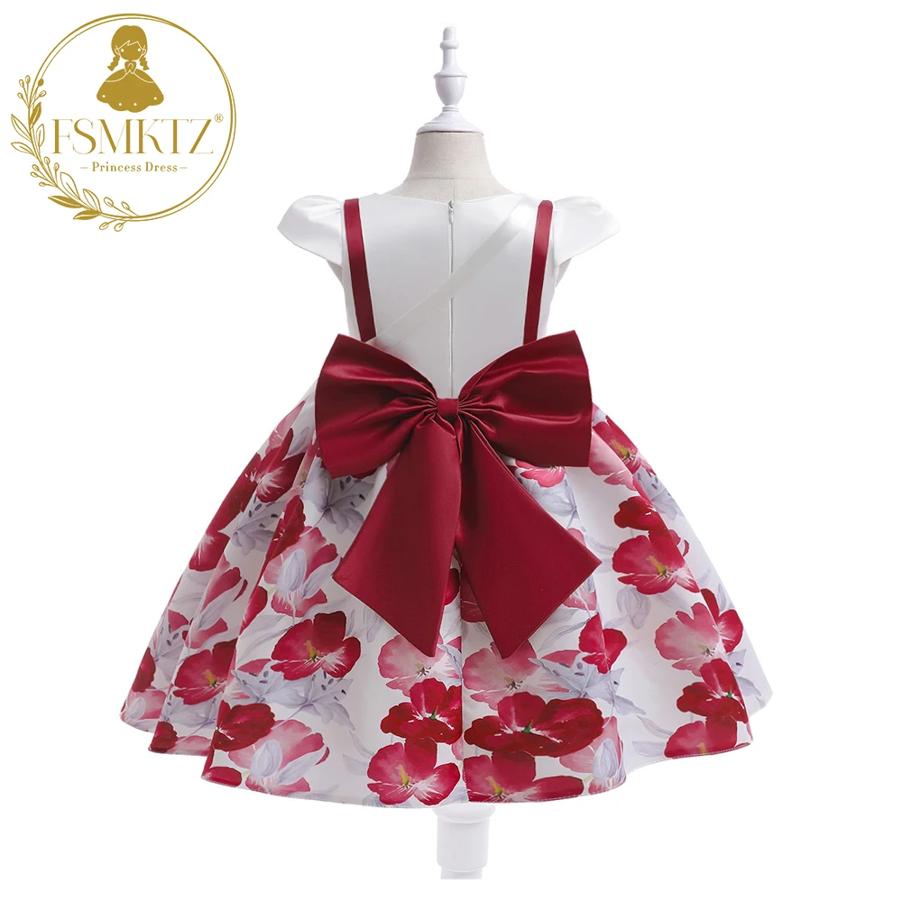 

FSMKTZ Flower Printing Kids Dress with Messenger Bag Daily Wear Party Dresses 4-7 Years Wholesale Girls Clothes