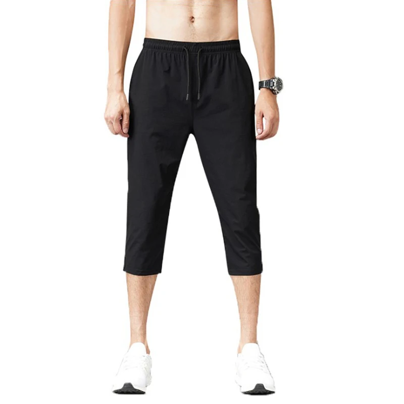 

Readymade Item Half Pants Comfortable Men's Nylon Sports Shorts Running Shorts 3/4 Sweat Shorts, Black/gray