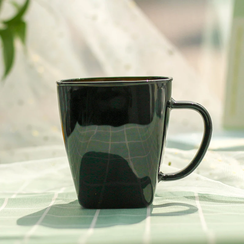 

Durable water cup handmade borosilicate color single wall drinking glass big mug with handle, Dark blue,light blue,green,yellow,ect.
