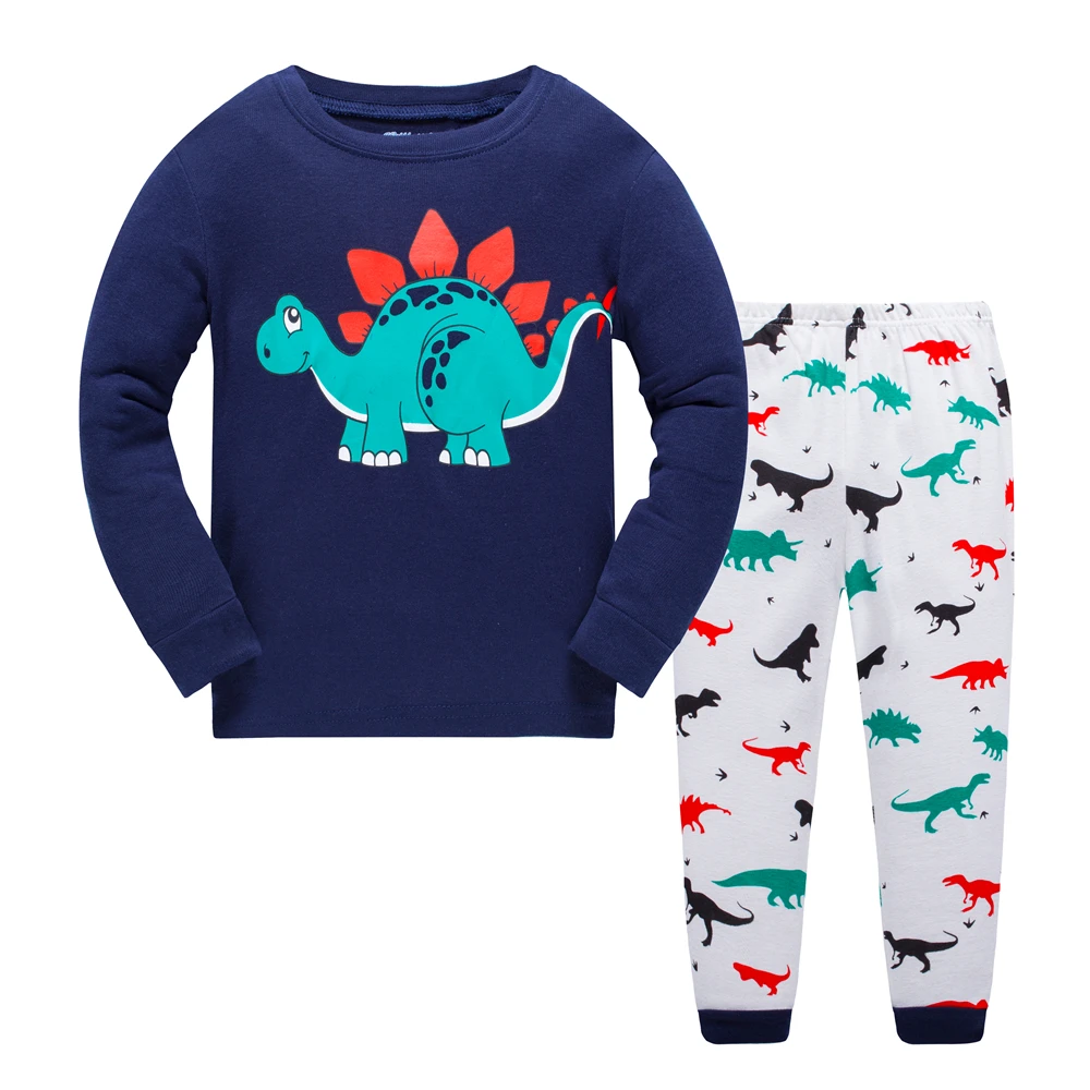 

wholesale 100% cotton children's suit 2-piece boys' spring and winter home wear boys' lovely dinosaur cartoon pajamas
