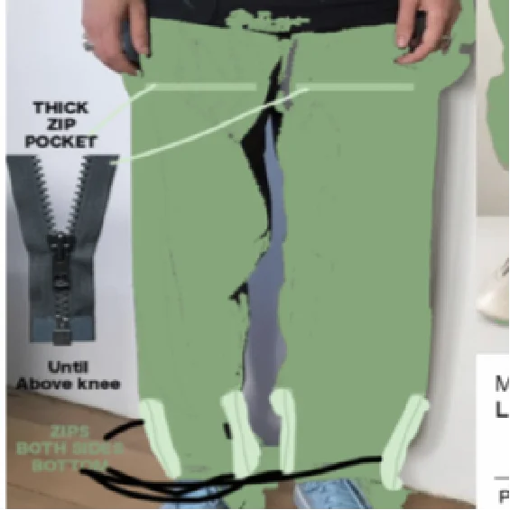 

T/C material zip pocket pants leg hem with zipper opening, Light green