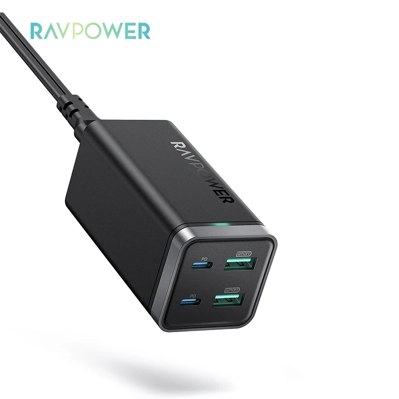 

RAVPower Portable RP-PC136 PD Pioneer 65W 4-Port GaN Tech USB C PD Desktop Fast Charger for iPhone to Samsung MacBook