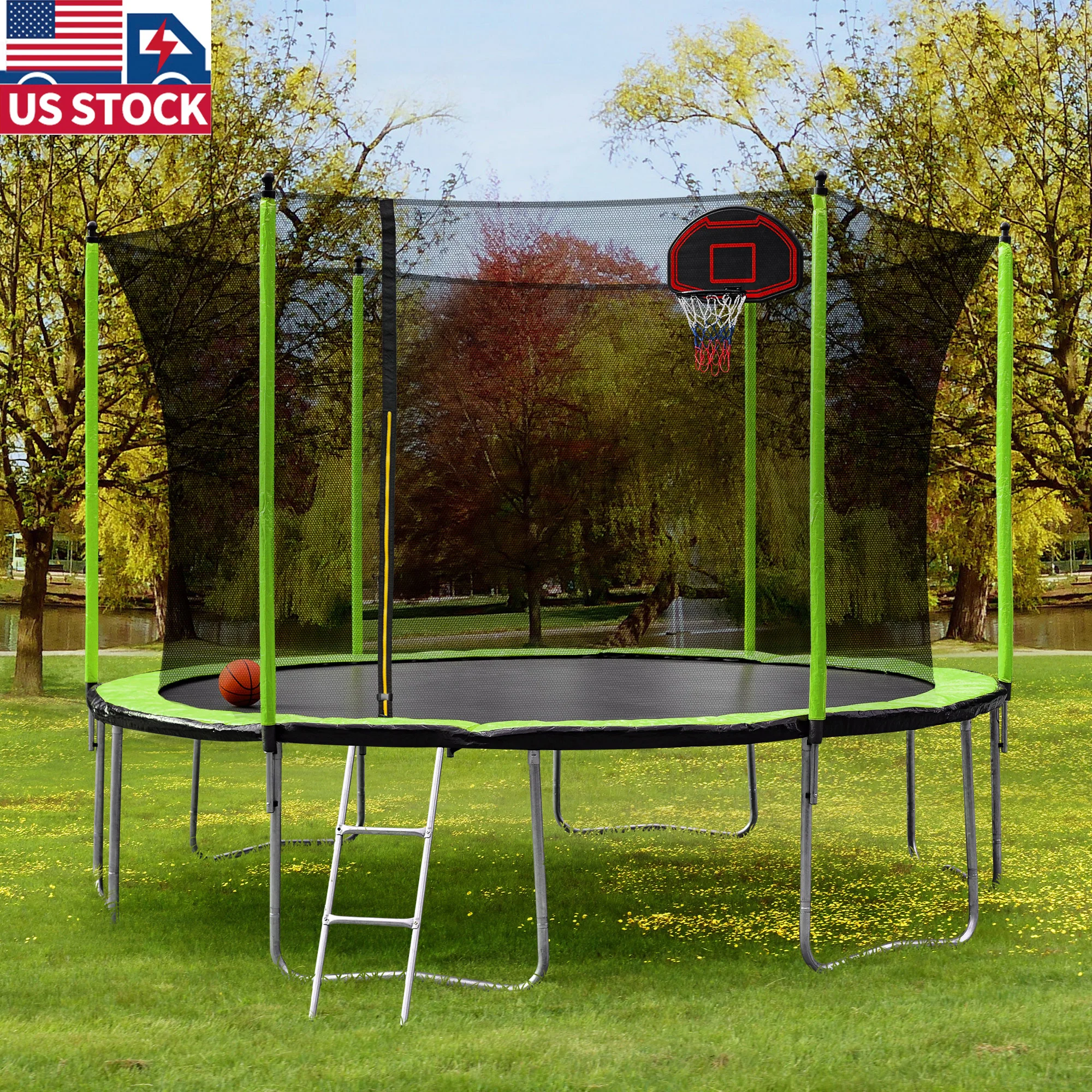 

US local delivery colorful 12ft 366cm trampoline with basketball hoop and ladder