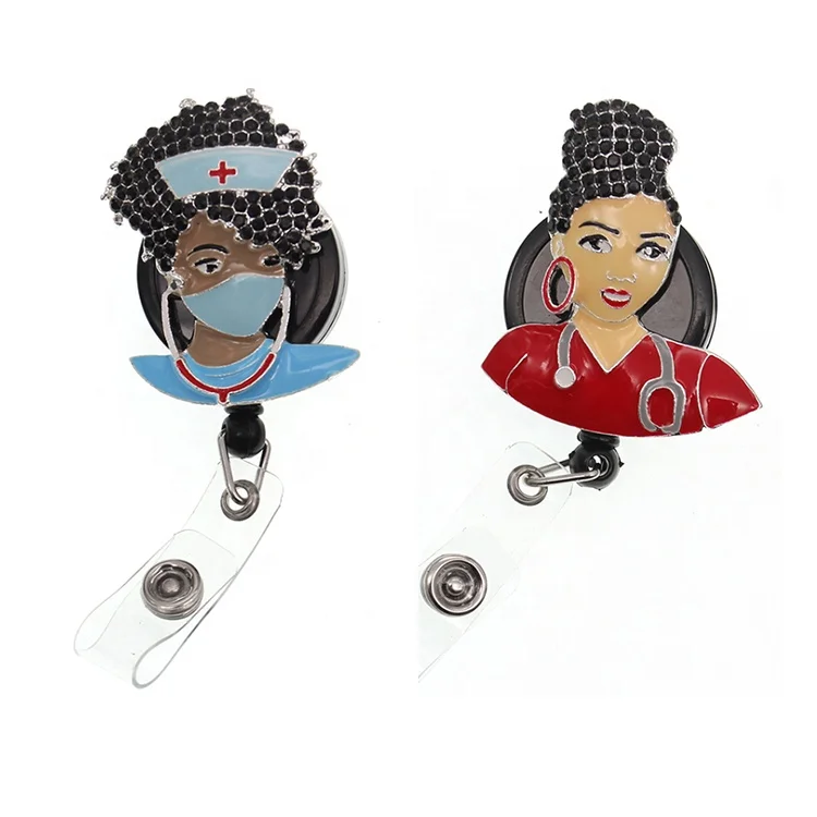 

Lady Badge Holder Accessories For Nurse Rhinestone Enamel ID Card Badge Reels