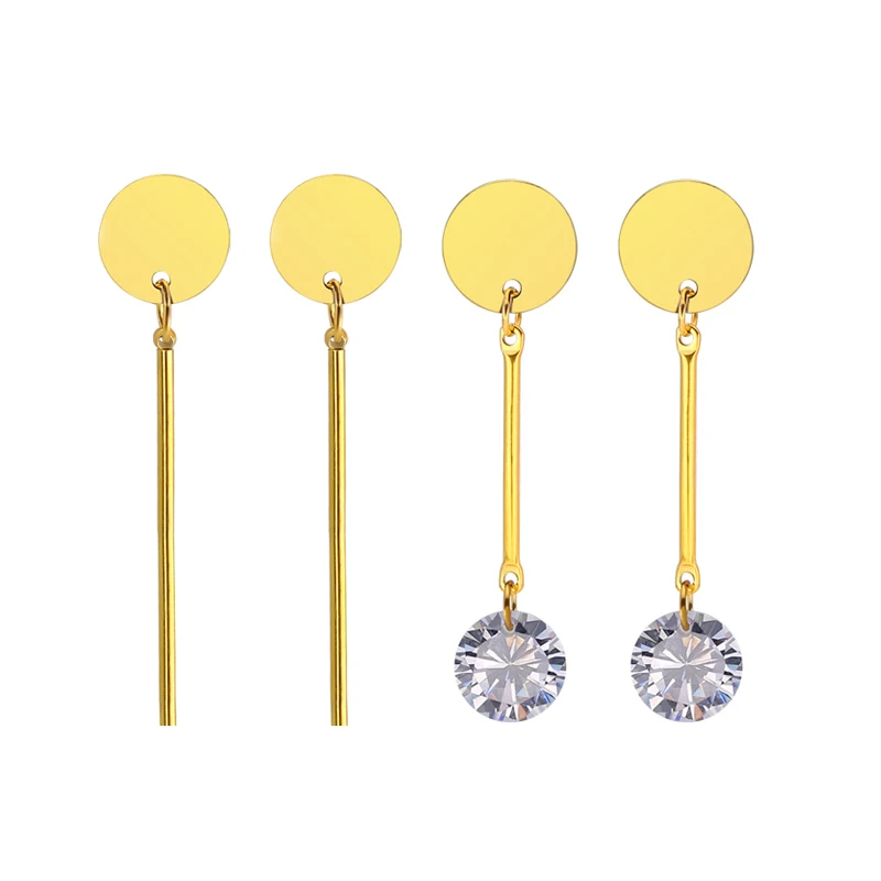 

luxury cubic zirconia dangle earrings stainless steel simple gold earrings bridal wedding stud earrings fine jewelry, Golden