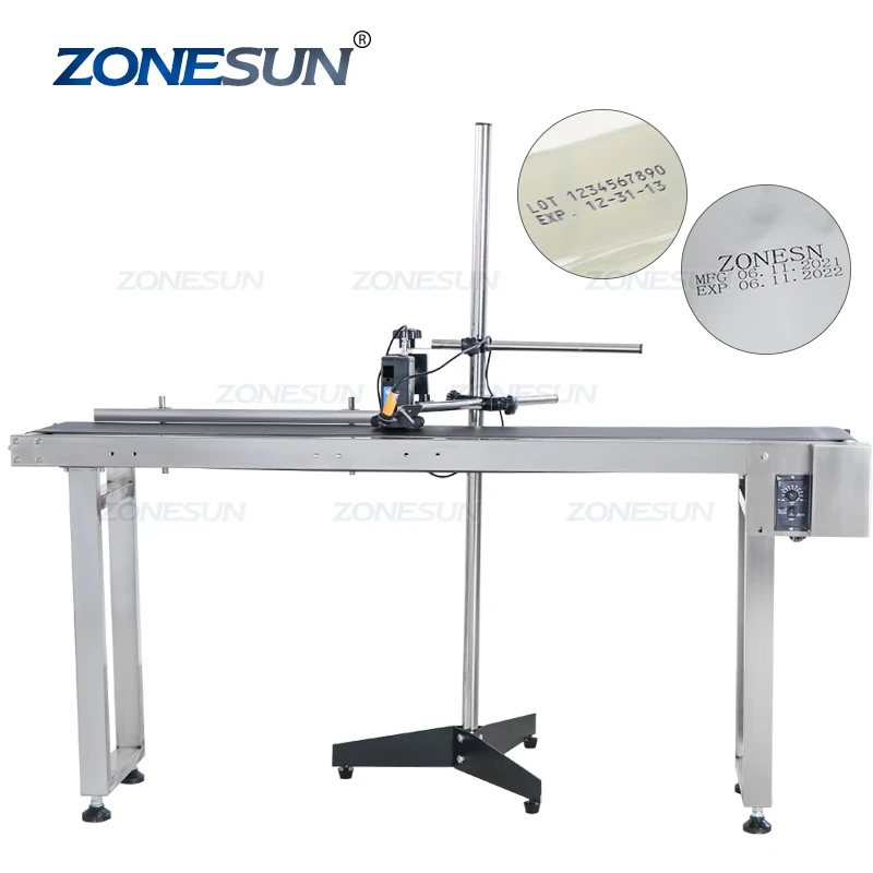 

ZONESUN Inkjet Printer Conveyer Conveying Table Band Carrier Sorting Workbench PVC Belt Conveyor Bottle Box Bag Sticker Conveyor