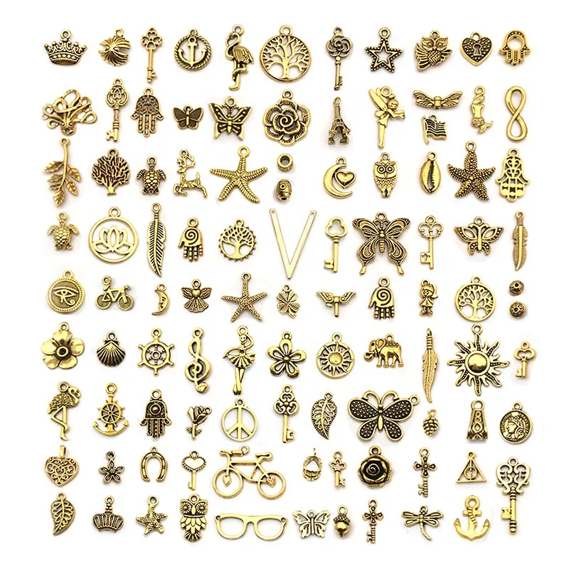 

New Lots Gold Plated Mixed Styles Charm Pendants DIY Jewelry for Necklace Bracelet Craft Findings, Picture