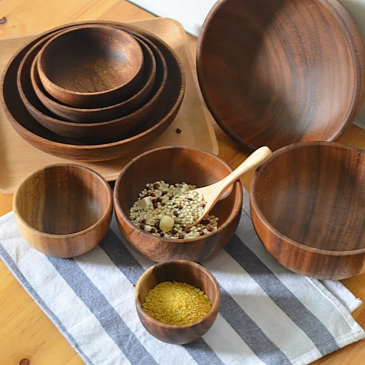 

Handmade high quality natural wood rice bowl wooden salad bowl for salad and fruit, Natural color for wooden bowl