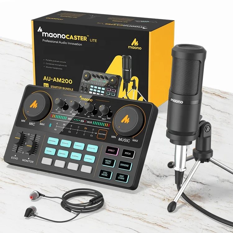 

MAONOCASTER Desktop Recording Microfono With Tripod Stand Audio Mixer External Sound Card Monitor Headphone for Podcasting