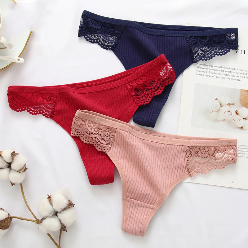 

Custom Ladies Cotton Thong Lace Panties Lightweight Stretch T Back Underwear Thongs For Women