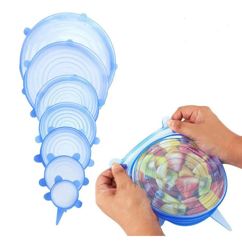 

6 Pack Various Sizes Reusable Expandable Silicone Stretch lid Seal Lids Bowl Covers to keep food fresh stretch lid, White
