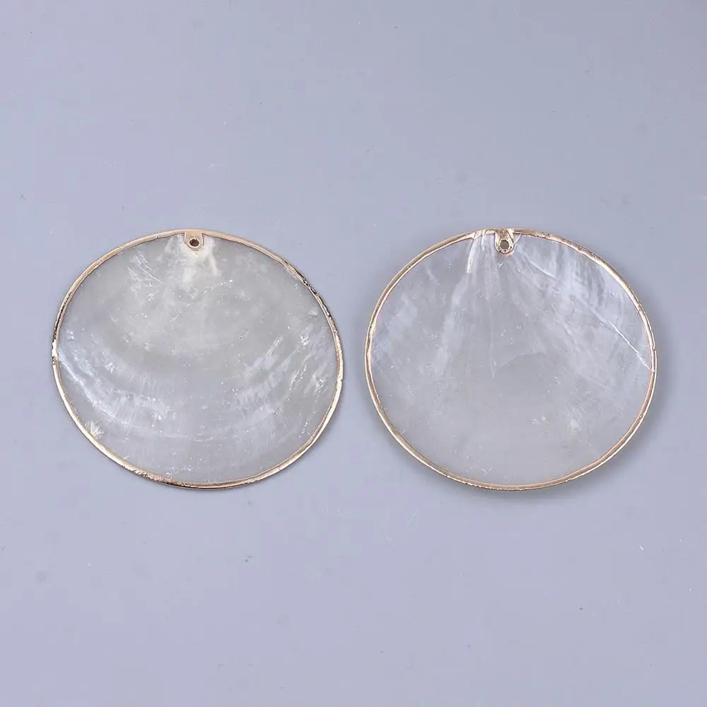 

PandaHall 60mm Flat Round Clear Electroplate Capiz Shell Big Pendants