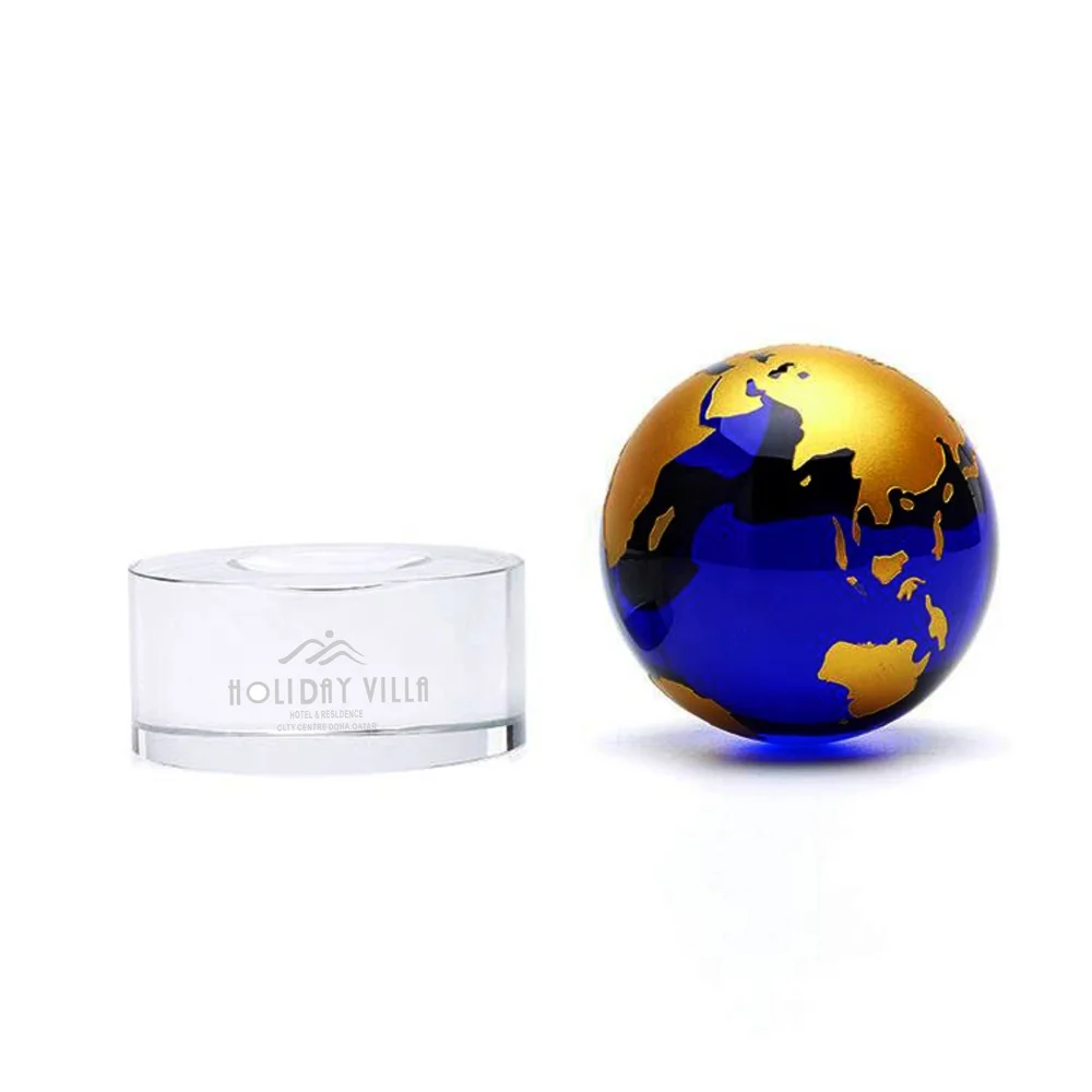 Wholesale Blue Crystal Globe / Base Custom logo / Crystal Ball Souvenir Award