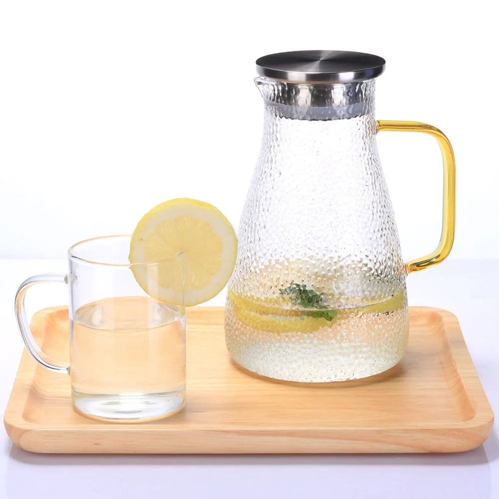 

HOT sale High Borosilicate Glass Jug Hand Blown With Stainless Steel Infuser Lid Heat Resistant