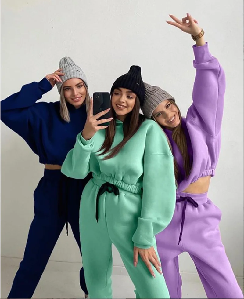 

2021 autumn winter new fashion casual pants hoodie casual suit for women, Custom color