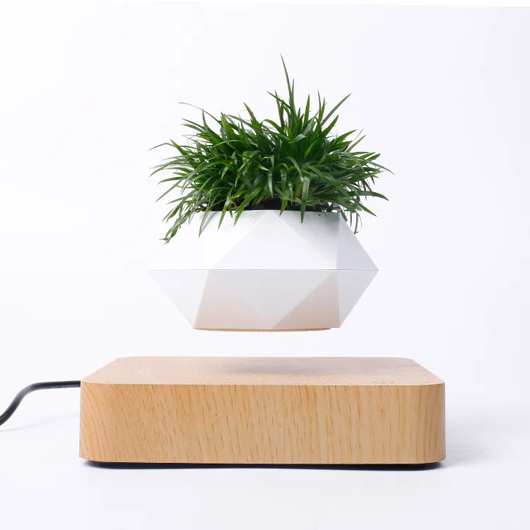 

2020 New Magnetic Levitation Wooden Grain Base, Hexagonal Flowerpot, Floating Bonsai Dropshipping Support, White and dark