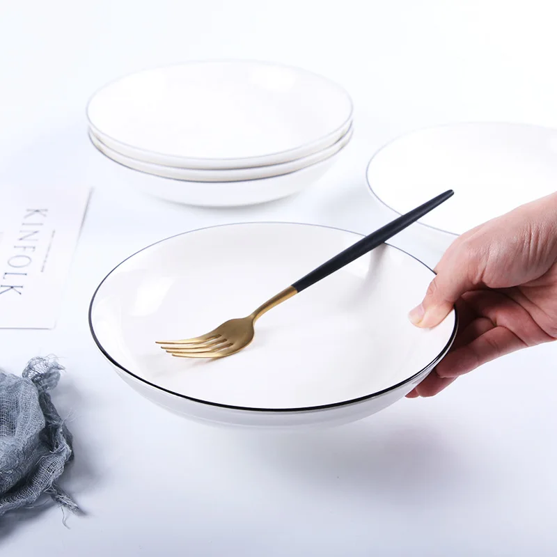 

Nordic creative family circle rice salad black line tableware ceramic bowl dish set