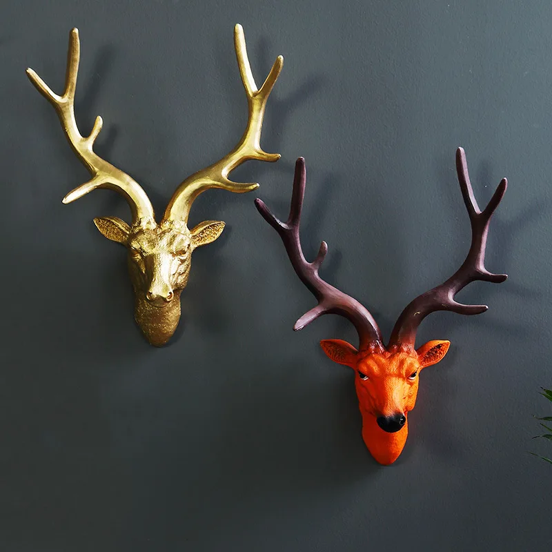 

American retro simulation resin deer head wall decoration home porch restaurant creative wall crafts animal head wall hanging, As photo