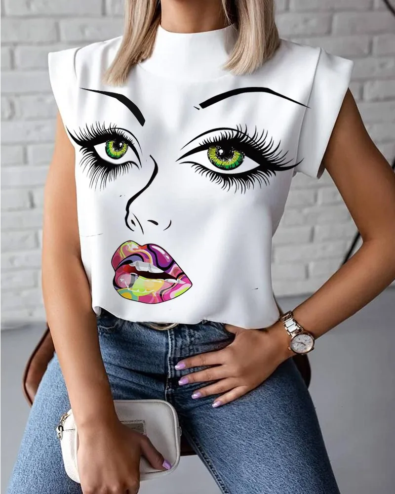 

Summer Simple Cool Printing Ladies Shirt Top Loose Casual Shirt Women, Picture color