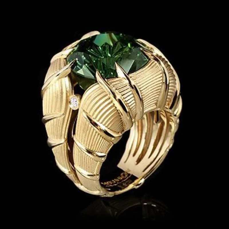 

CAOSHI Big Vintage Factory Price Green Stone Crystal Punk Custom Rings Jewelry Gold Ring Designs for Men