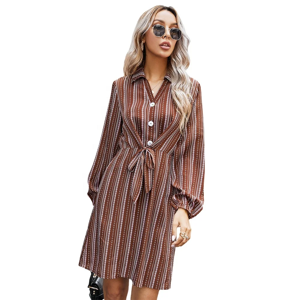 

2020 new design autumn winter fashion classic women's t shirt dress temperament striped women office blouse dress